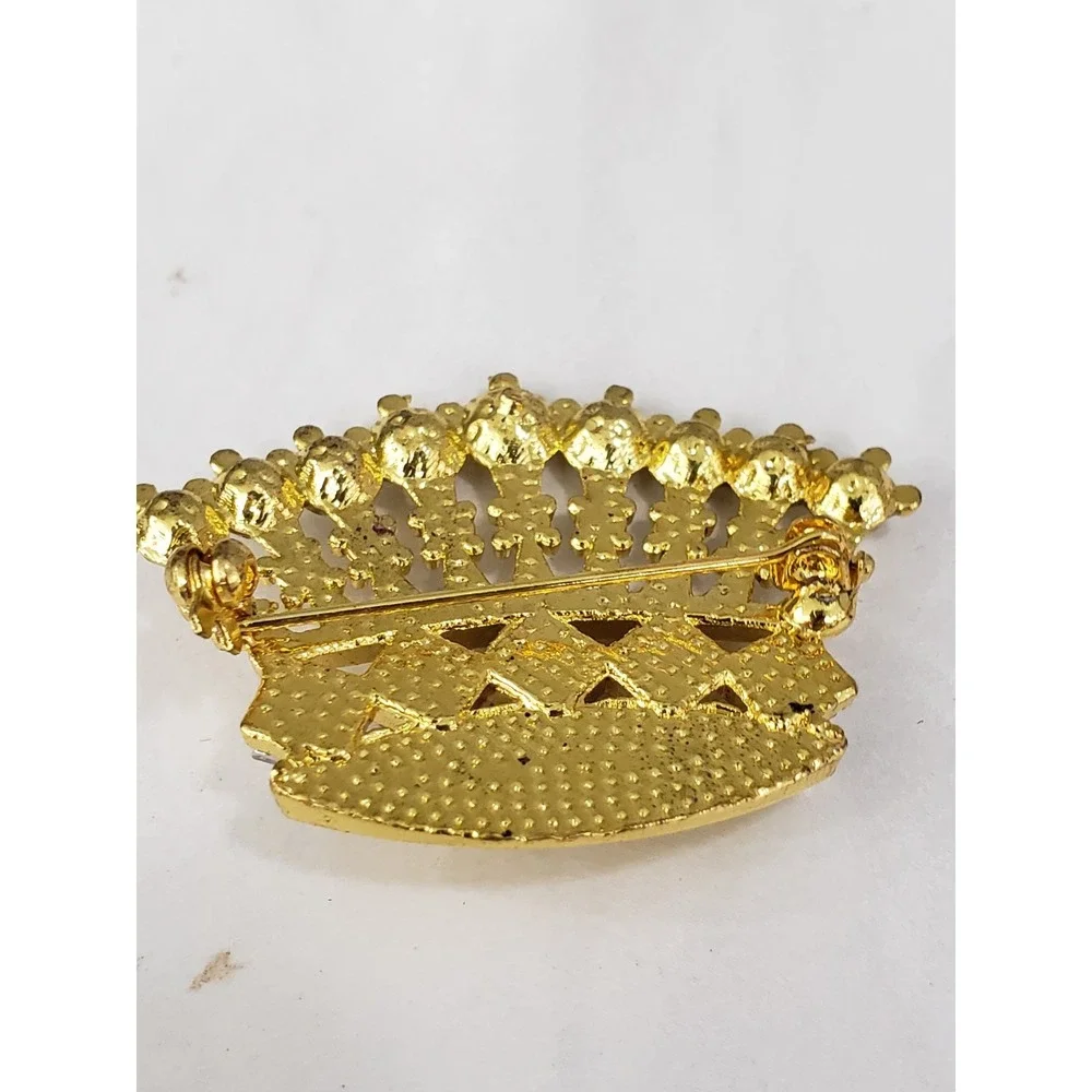 Trinity Broadcasting Network Rhinestone‎ Crown Brooch Pin Gold Tone Christian TV